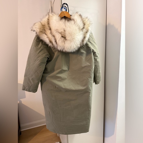 Asos Women's Khaki Parka Coat with Faux Fur Hood Size 4 - Picture 4 of 8